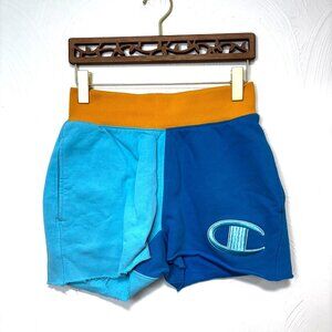 Champion Embroidered Athletic Shorts Reverse Weave Colorblock Blue Sweat Womens